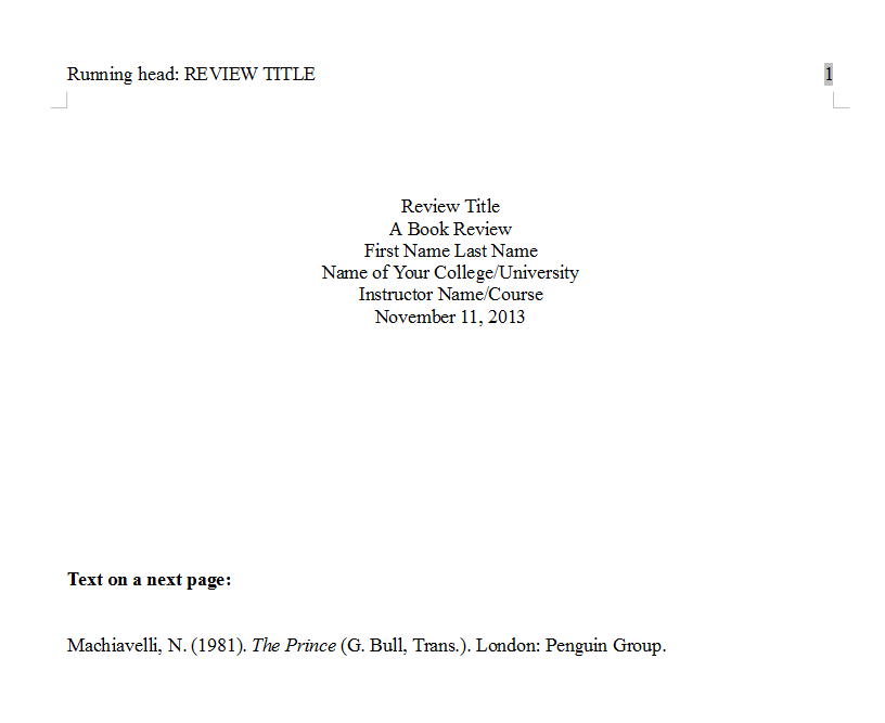 APA book review format